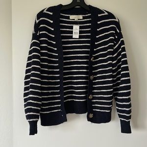 NWT LOFT Cardigan. Navy and white stripe. Size small.